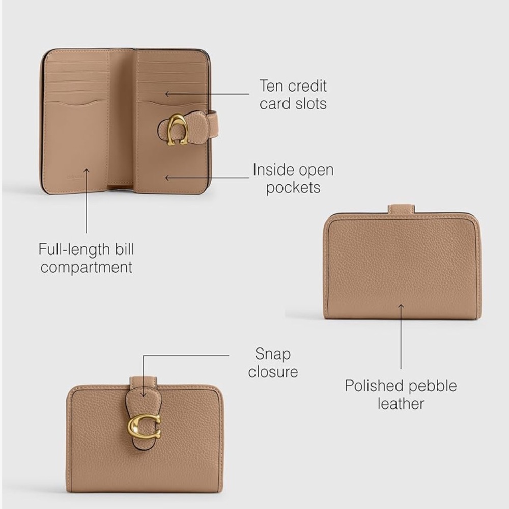 Coach Tabby Medium Wallet Smooth Pebble Leather Wallet - New - Picture 3 of 6